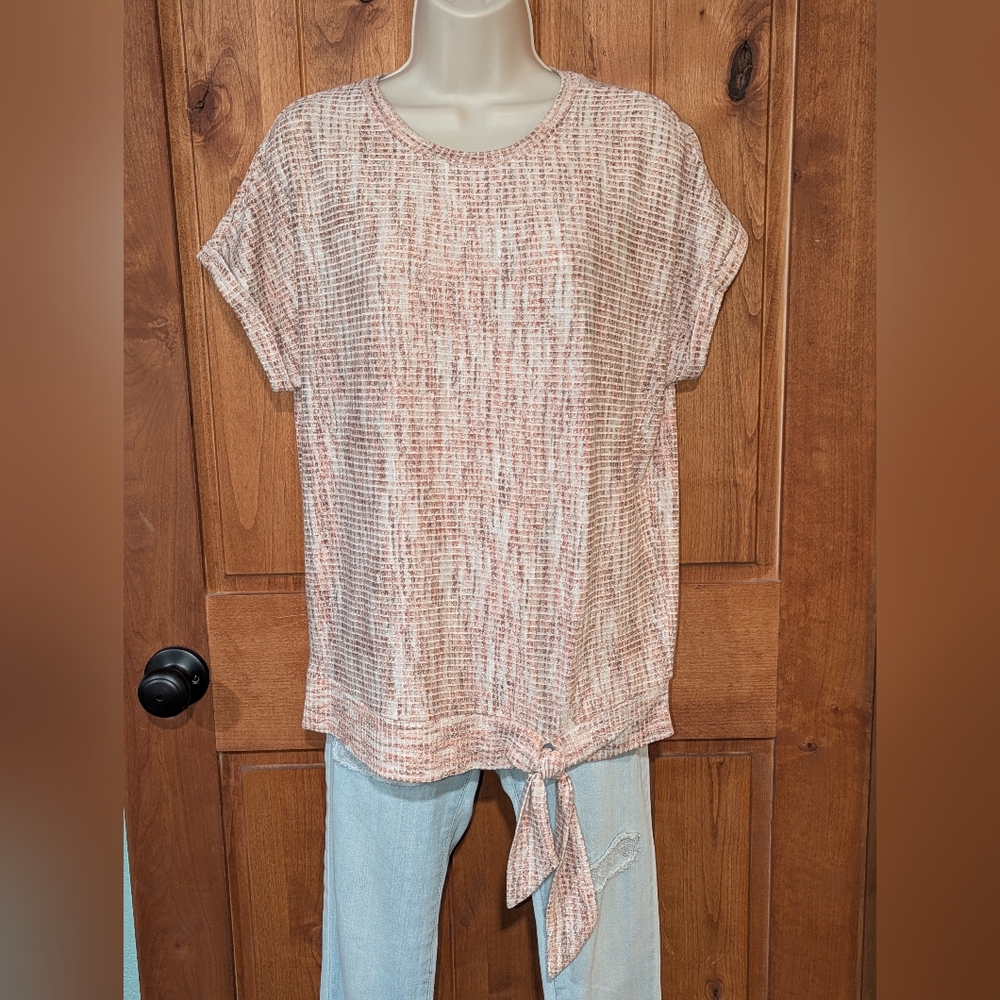 Simply Vera Vera Wang Short Sleeve Tie-Front Top -‎ Cream and Brown